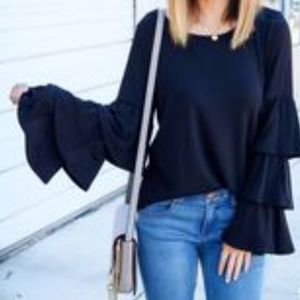 Banana Republic Top blouse tiered long sleeves size small Navy Blue Pullover
